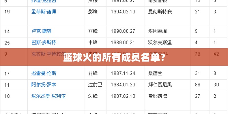 篮球火的所有成员名单？
